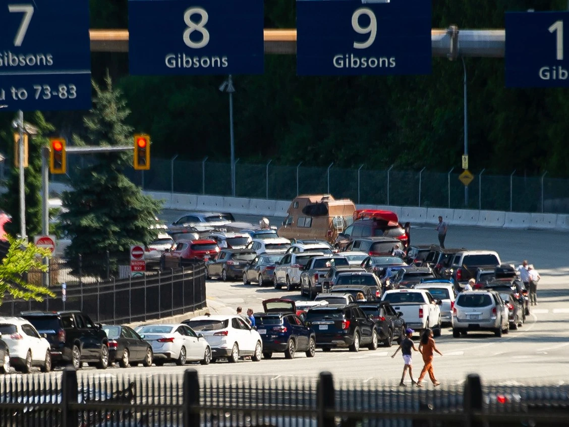 Cars lined up at Horseshoe Bay ferry terminal