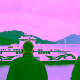 Two men looking out at small ferry